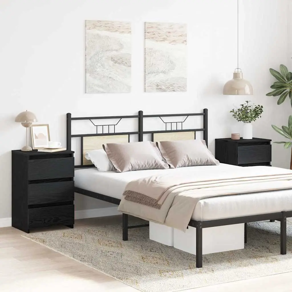 Bedside Cabinet with Drawer 2 pcs Black Oak Rustic Bedroom Storage Nightstand