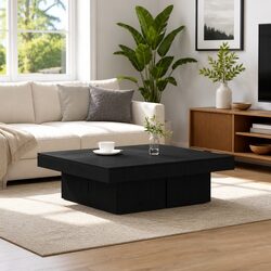 Coffee Table Dimensions: 90x90x28cm, Black Oak Finish