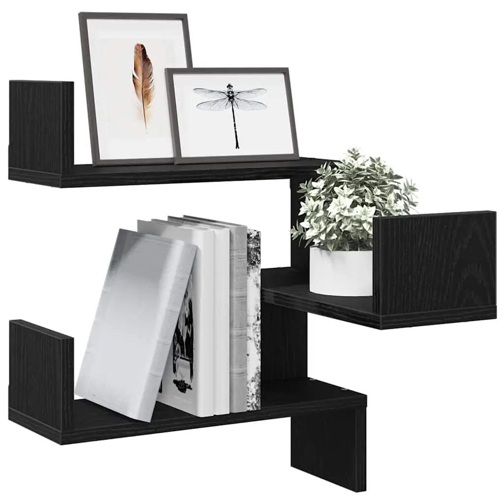 Black Oak Wall Shelf Set (2 Pieces)
