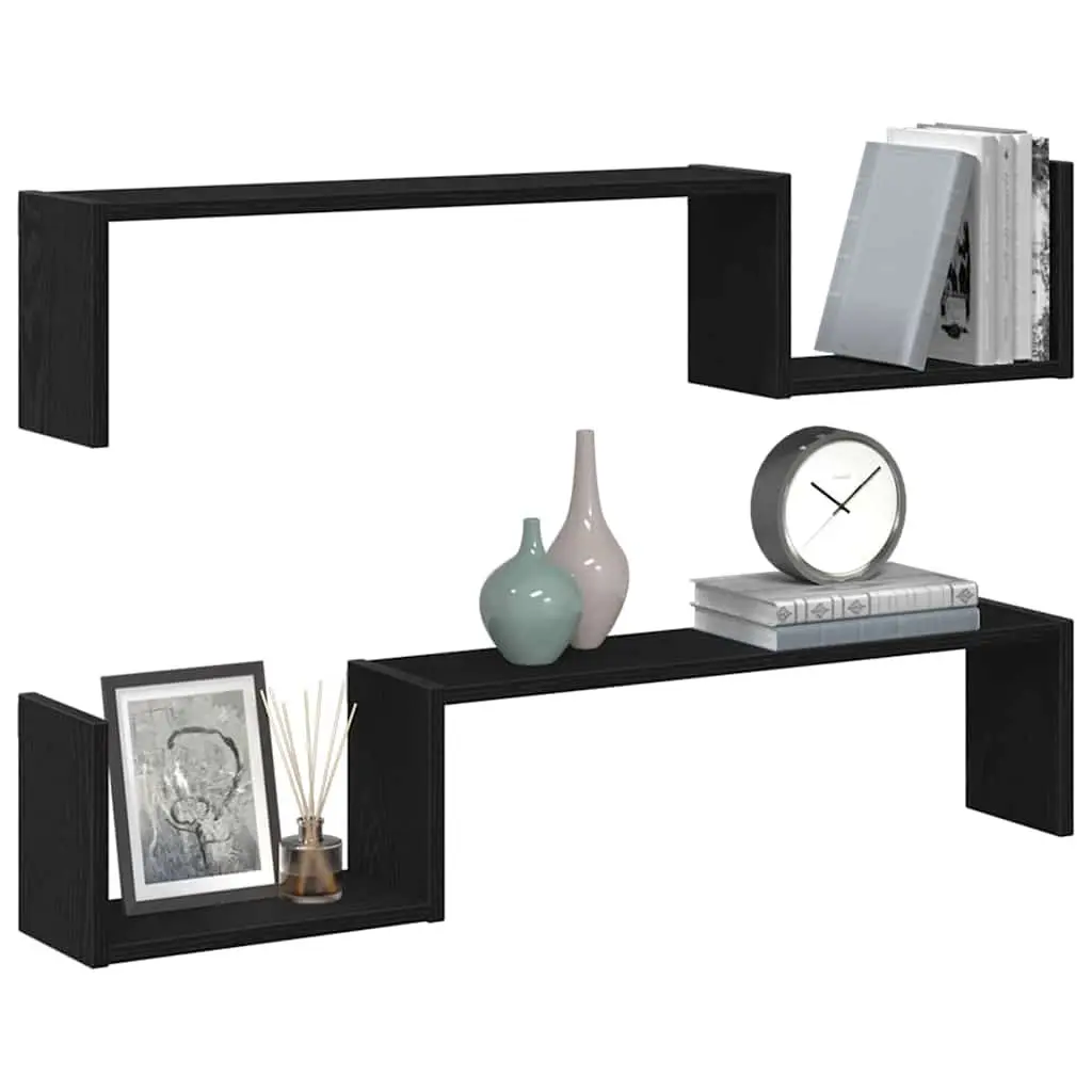 Wall Shelf Set for Living Room Black Oak 100 x 15 x 20 cm Modern Storage Display Shelves 2 Pieces