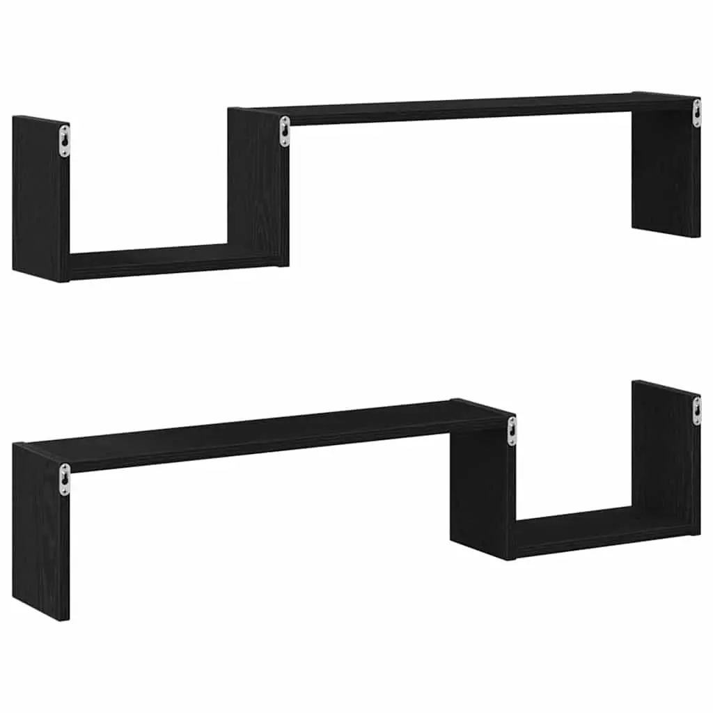 Wall Shelf Set for Living Room Black Oak 100 x 15 x 20 cm Modern Storage Display Shelves 2 Pieces