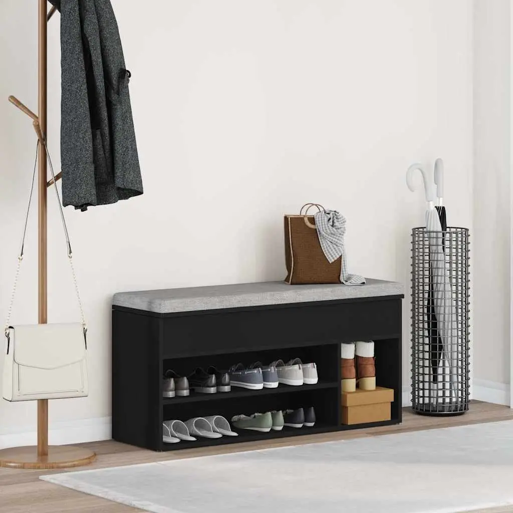 Shoe Bench Black Storage Organiser Seating Entryway Footwear Rack Cabinet