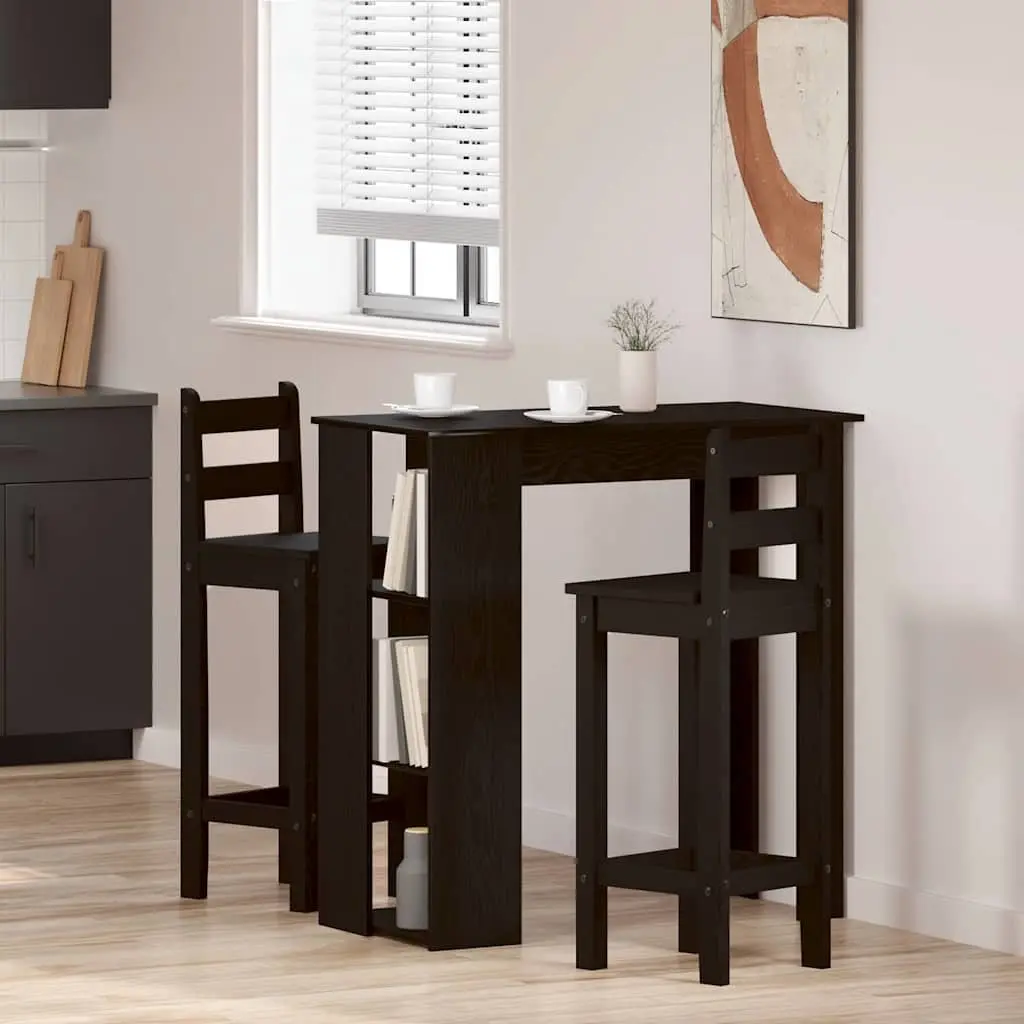 Bar Table Kitchen Dining Black Oak Engineered Wood Modern Minimalist Storage