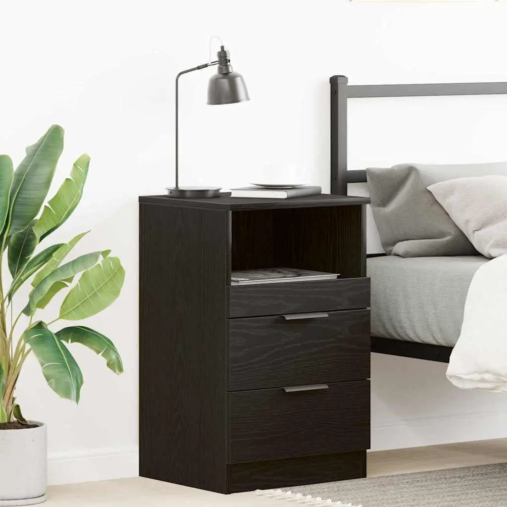 Bedside Cabinet Black Oak 40x35x65cm Engineered Wood Nightstand Drawer Storage