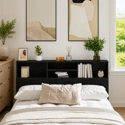 Headboard Cabinet 160cm Black Oak Wall Storage