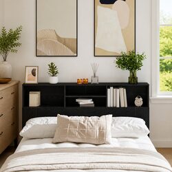 Headboard Cabinet 160cm Black Oak Wall Storage