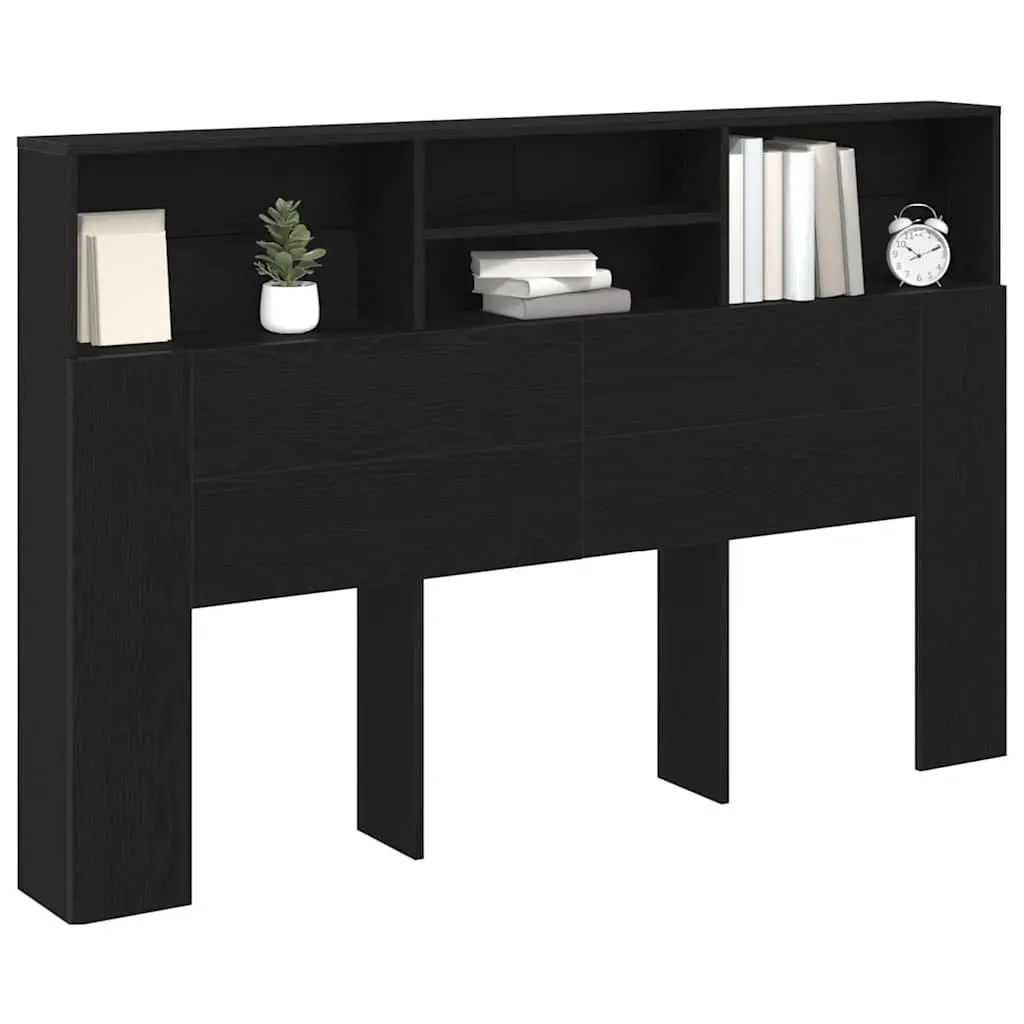 Headboard Cabinet 160cm Black Oak Wall Storage