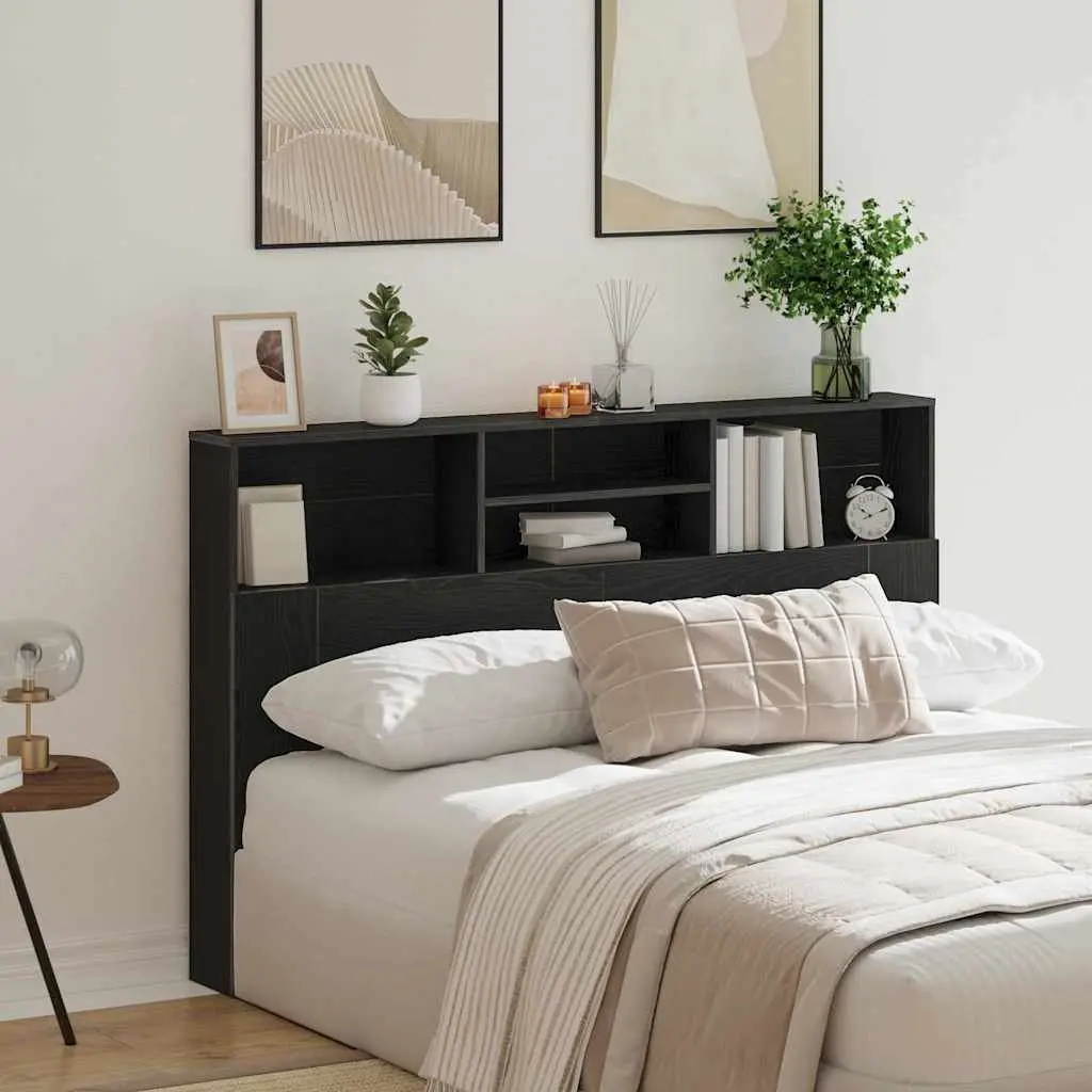 Headboard Cabinet 160cm Black Oak Wall Storage