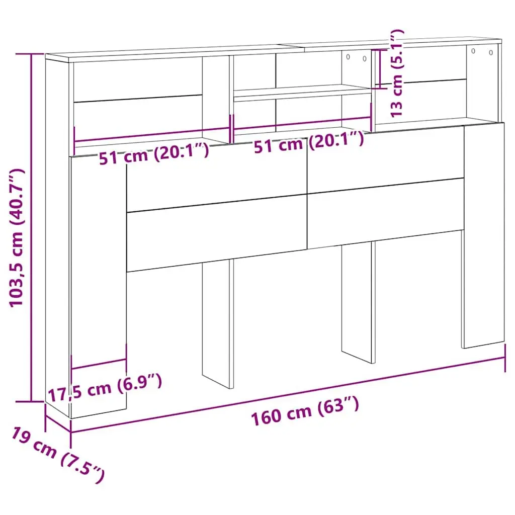 Headboard Cabinet 160cm Black Oak Wall Storage
