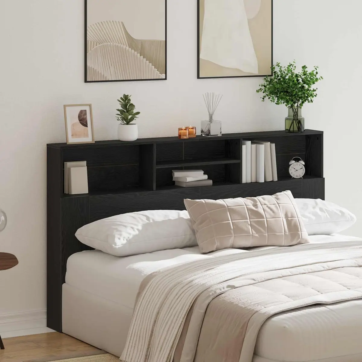 Headboard Cabinet Wall-Mounted Storage Bedroom Furniture Black Oak 180 x 19 x 103.5 cm