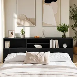Black Oak Wall-Mounted Headboard Cabinet with Specifications