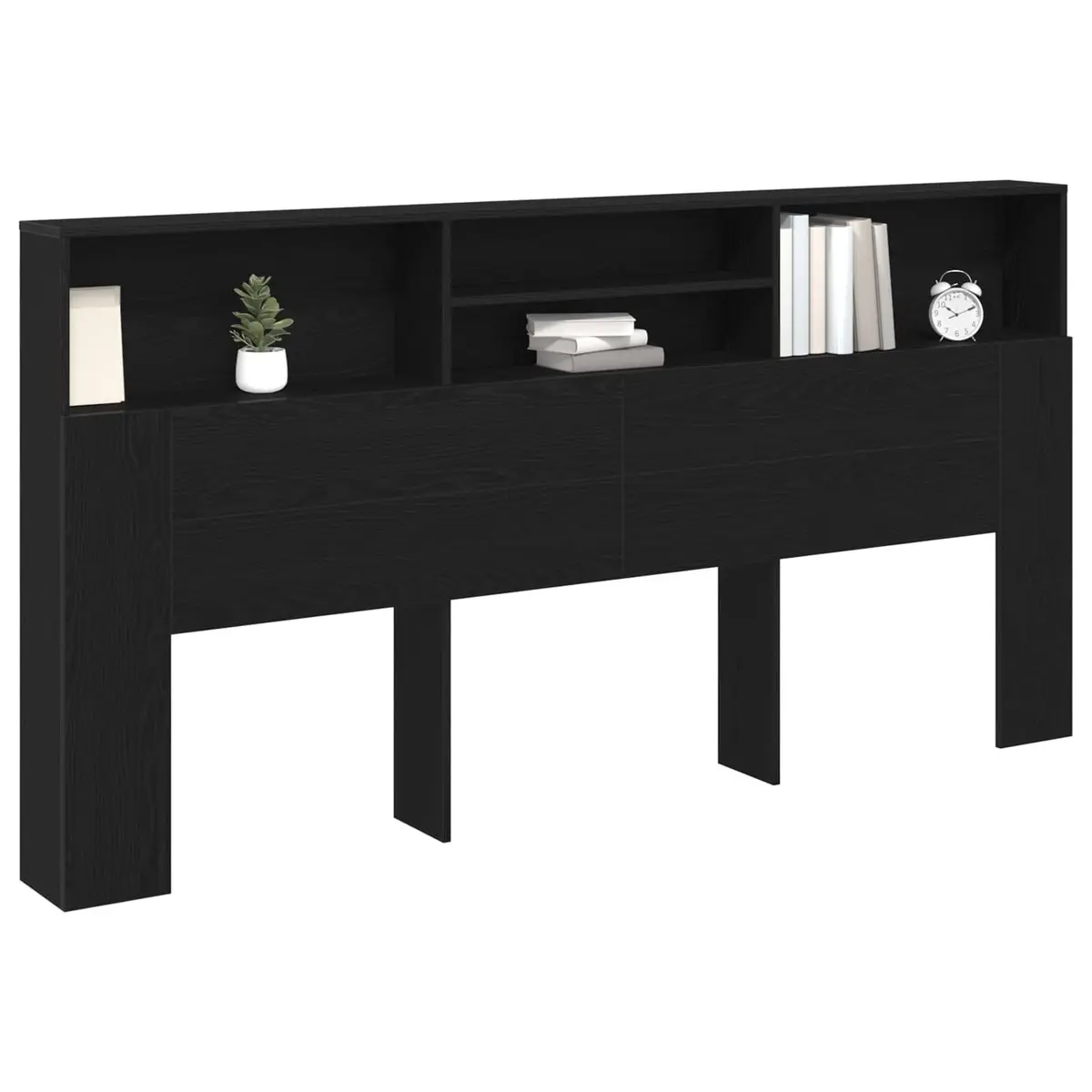Wall-Mounted Headboard Cabinet Black Oak Modern Bedroom Storage 200 x 19 x 103.5 cm