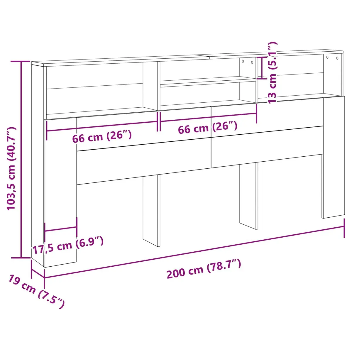 Wall-Mounted Headboard Cabinet Black Oak Modern Bedroom Storage 200 x 19 x 103.5 cm