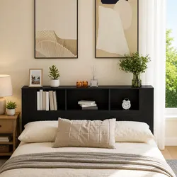 Headboard Cabinet - Black Engineered Wood Storage Solution