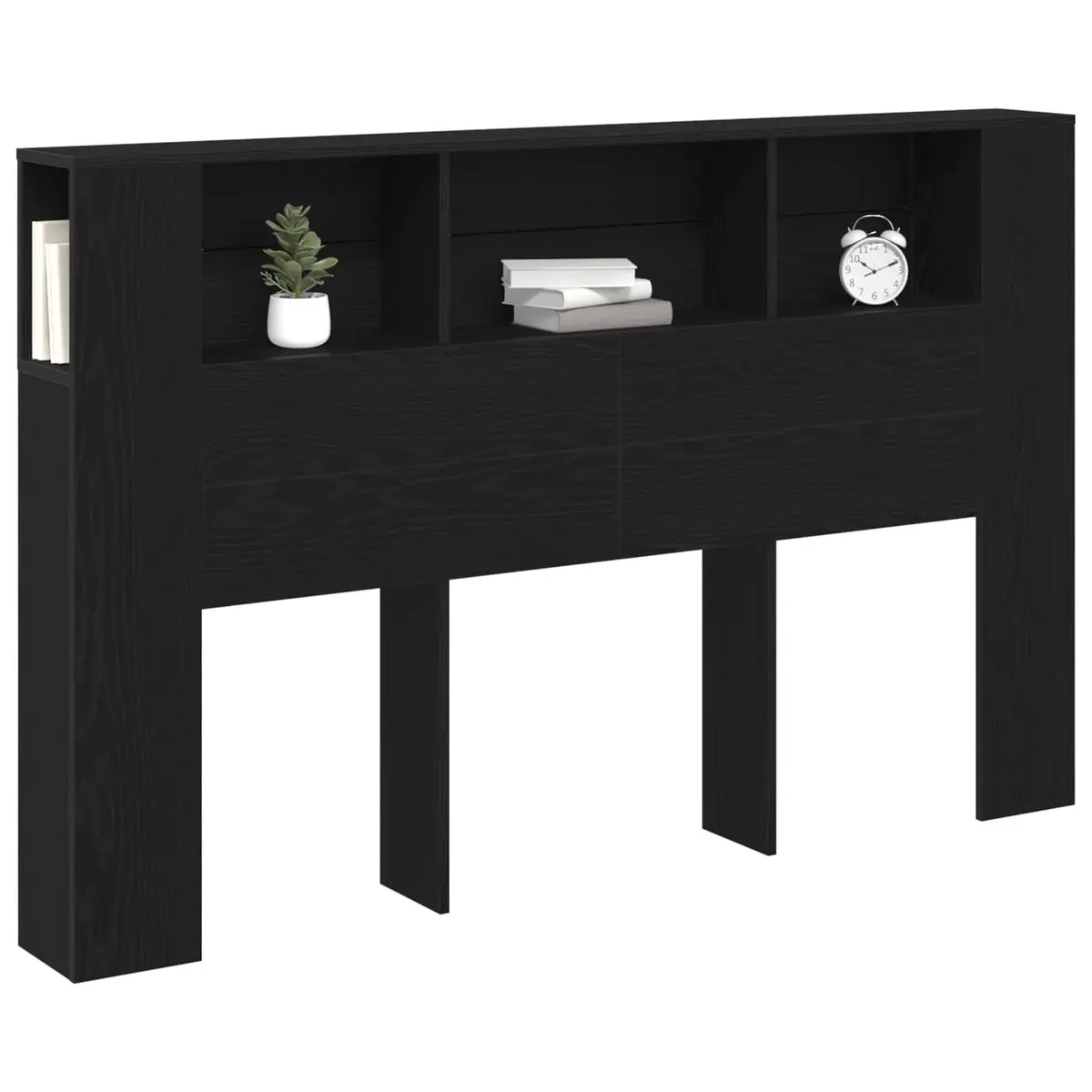 Headboard Cabinet Wall-Mounted Storage Black Engineered Wood Modern Minimalist