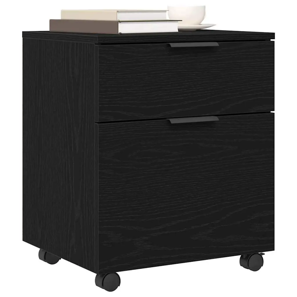 File Cabinet Rolling Storage Black Oak 45x38x54cm Home Office Organiser