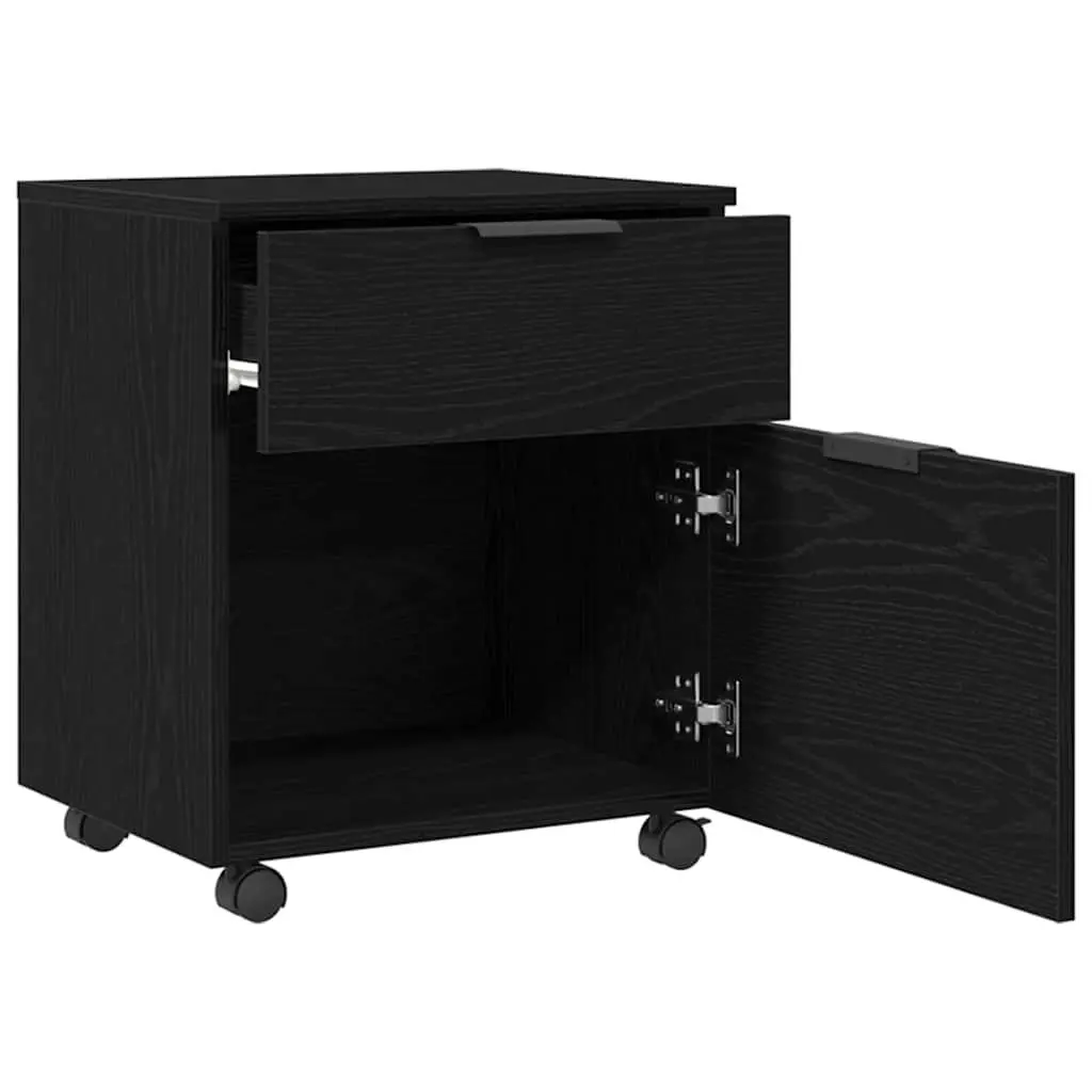File Cabinet Rolling Storage Black Oak 45x38x54cm Home Office Organiser
