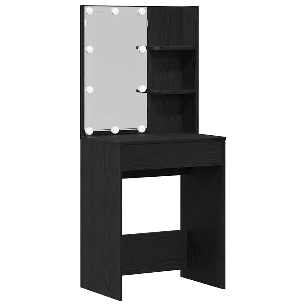 Dressing Table Black Bedroom Vanity Unit with Mirror Storage Shelves LED Lights