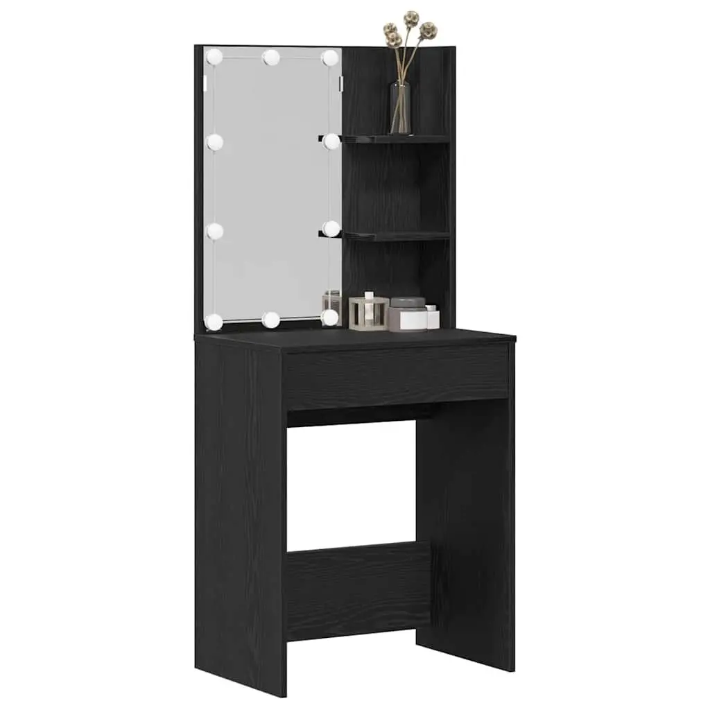 Dressing Table Black Bedroom Vanity Unit with Mirror Storage Shelves LED Lights