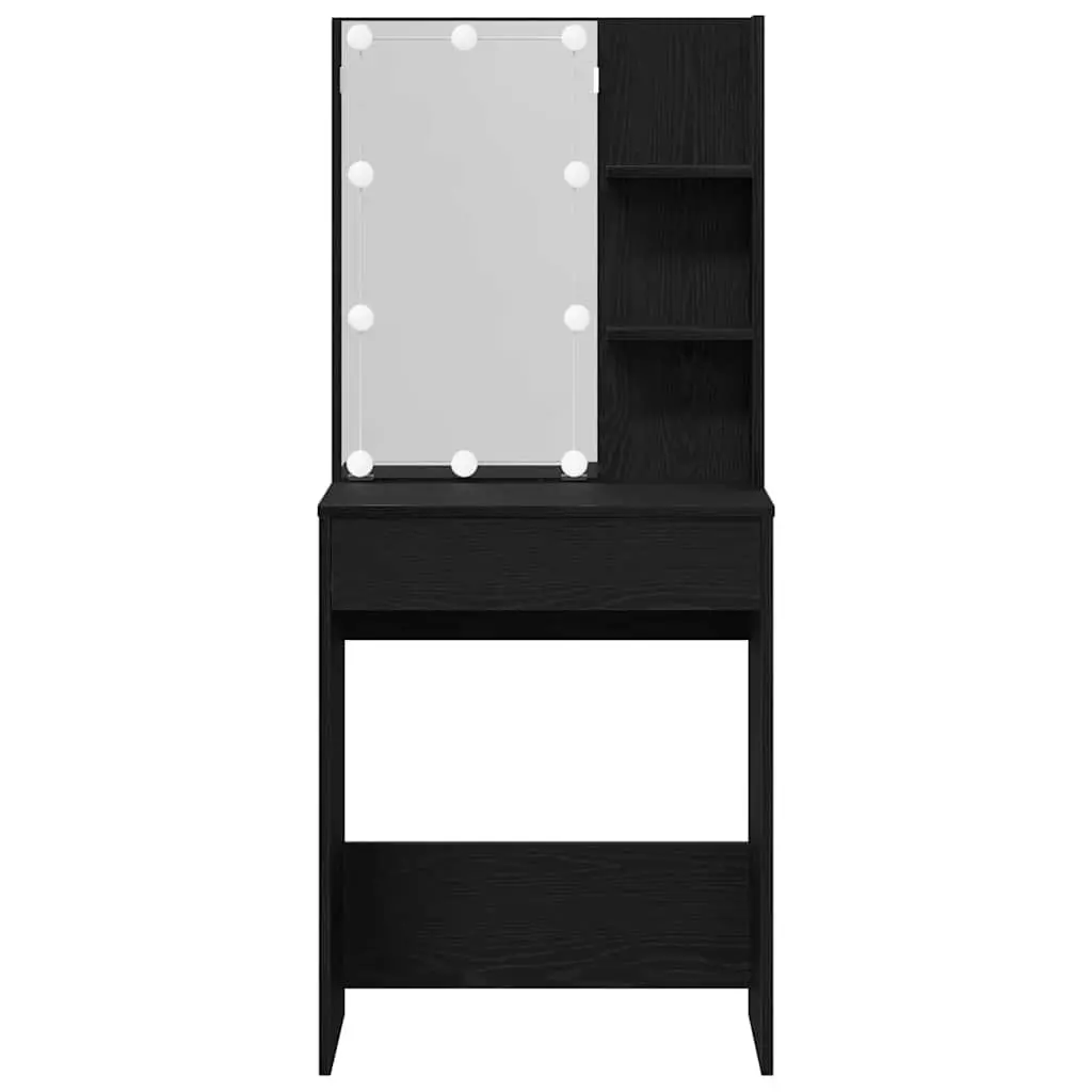 Dressing Table Black Bedroom Vanity Unit with Mirror Storage Shelves LED Lights