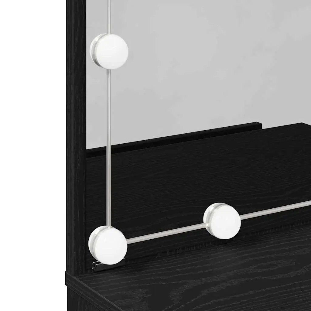 Dressing Table Black Bedroom Vanity Unit with Mirror Storage Shelves LED Lights
