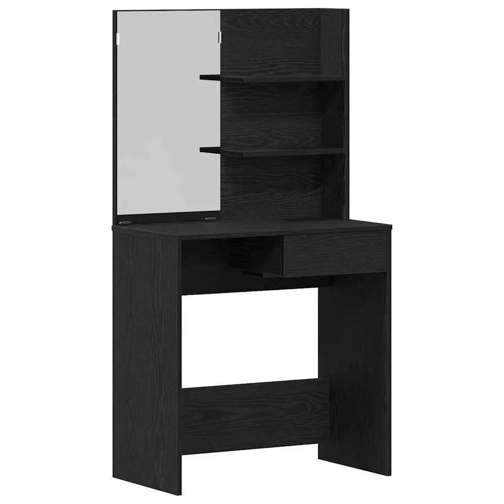 Dressing Table Black Oak Modern Bedroom Vanity Mirror Drawers Shelves Storage