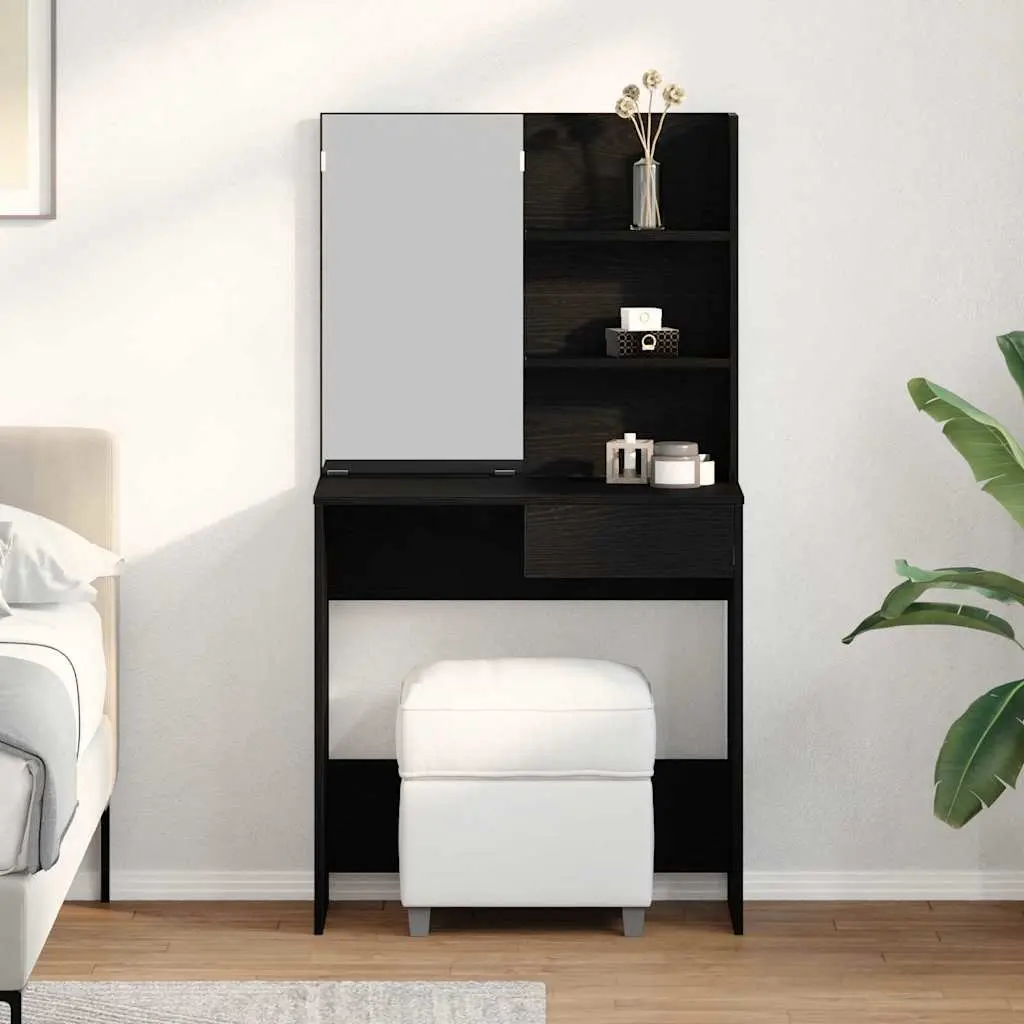 Dressing Table Black Oak Modern Bedroom Vanity Mirror Drawers Shelves Storage