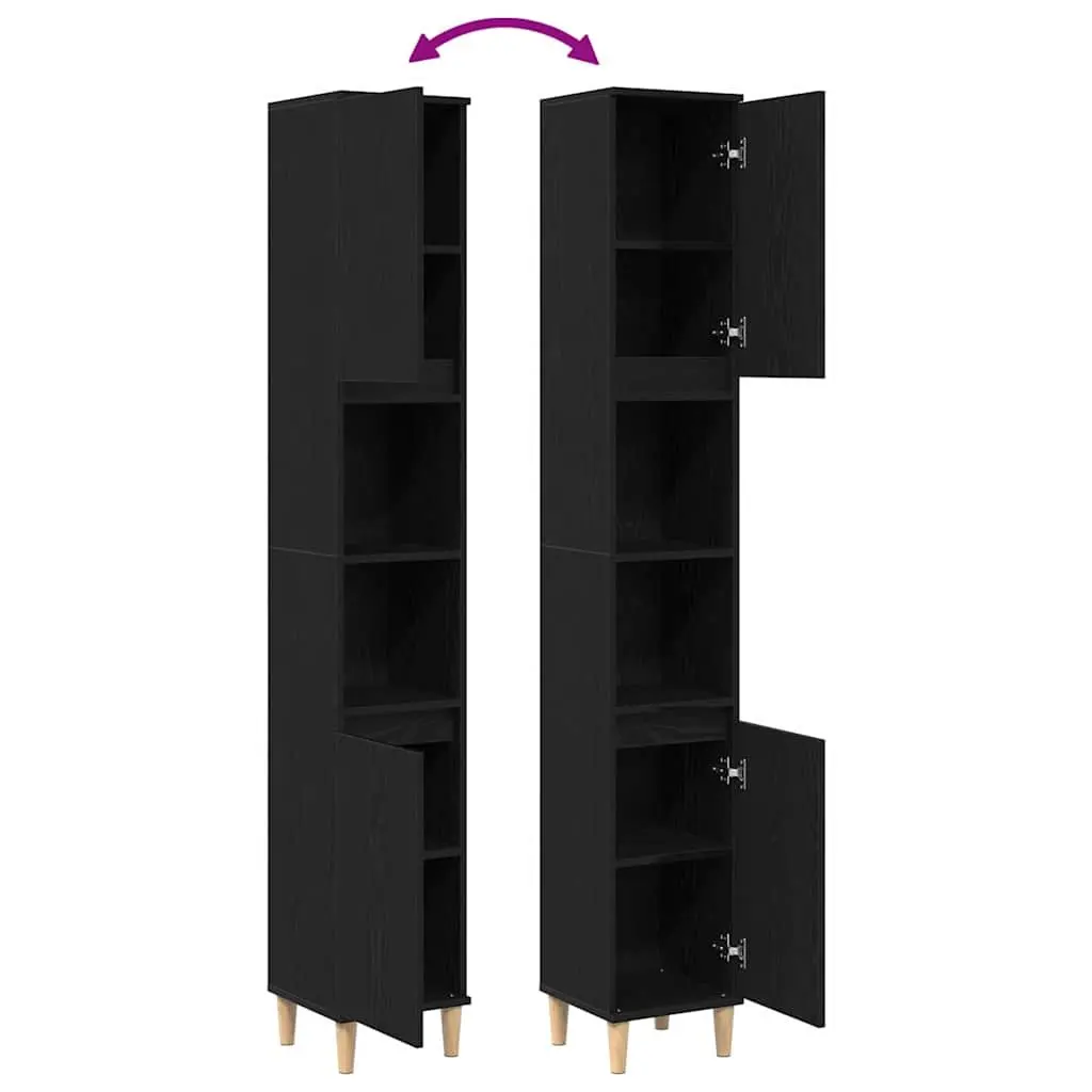 Bathroom Vanity Cabinet Storage Unit Black Oak 30x30x190cm