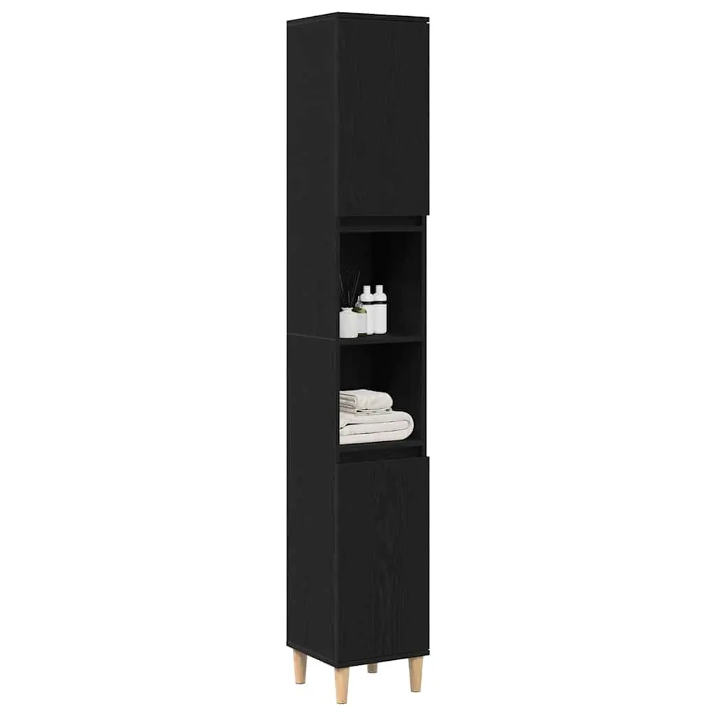 Bathroom Vanity Cabinet Storage Unit Black Oak 30x30x190cm