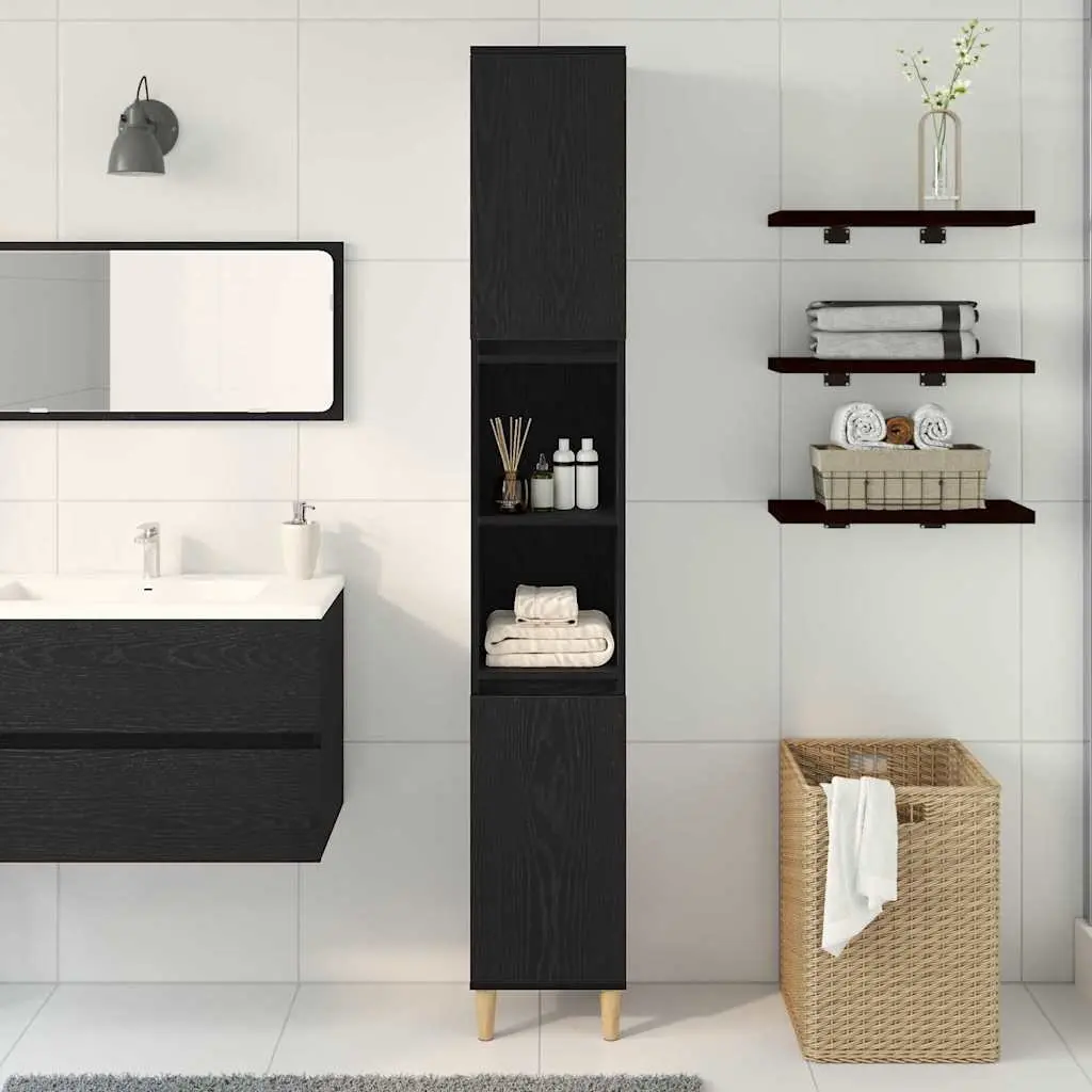 Bathroom Vanity Cabinet Storage Unit Black Oak 30x30x190cm