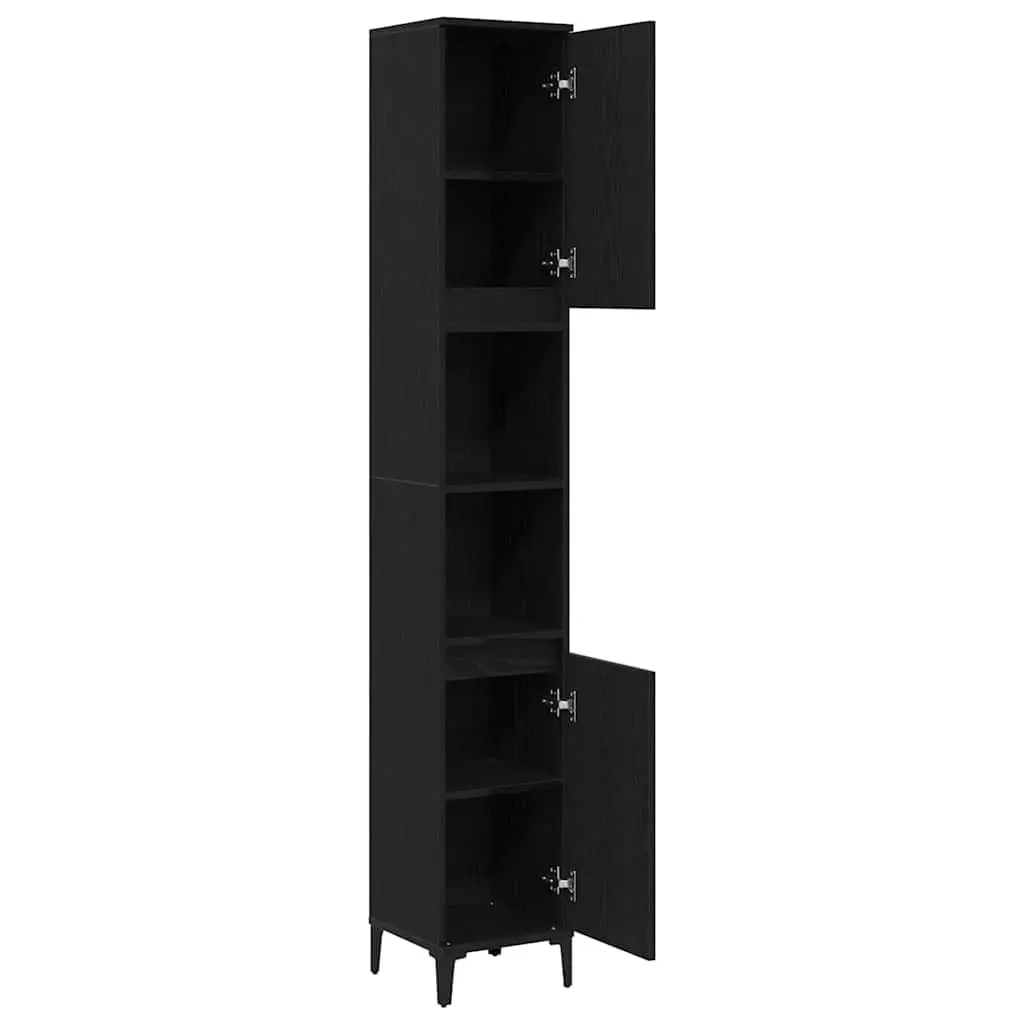 Bathroom Vanity Cabinet Black Oak 30x30x190cm Storage Engineered Wood Shelves