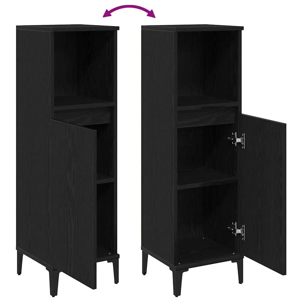 Bathroom Cabinet Wall-Mounted Storage Unit Black 30 x 30 x 100 cm