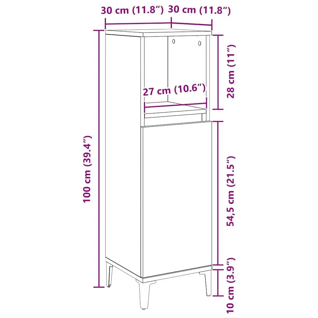 Bathroom Cabinet Wall-Mounted Storage Unit Black 30 x 30 x 100 cm
