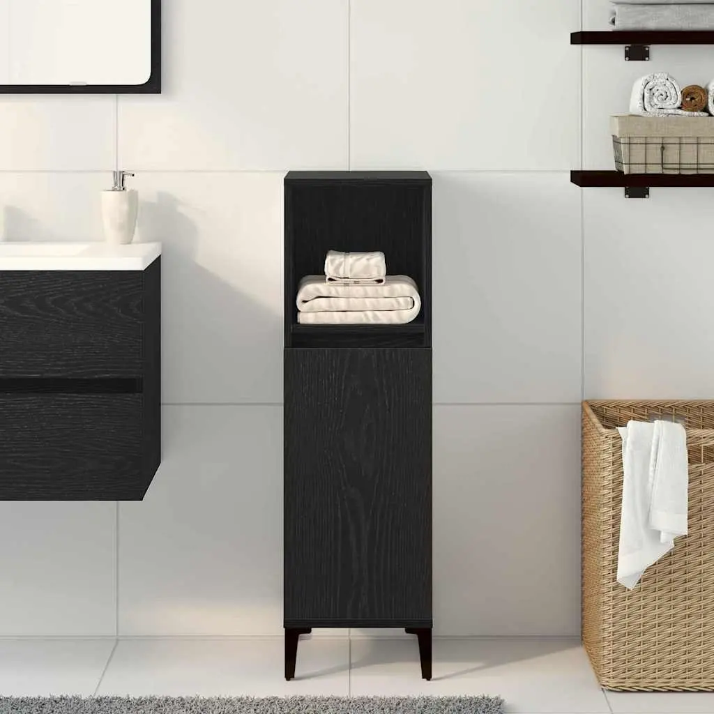 Bathroom Cabinet Wall-Mounted Storage Unit Black 30 x 30 x 100 cm