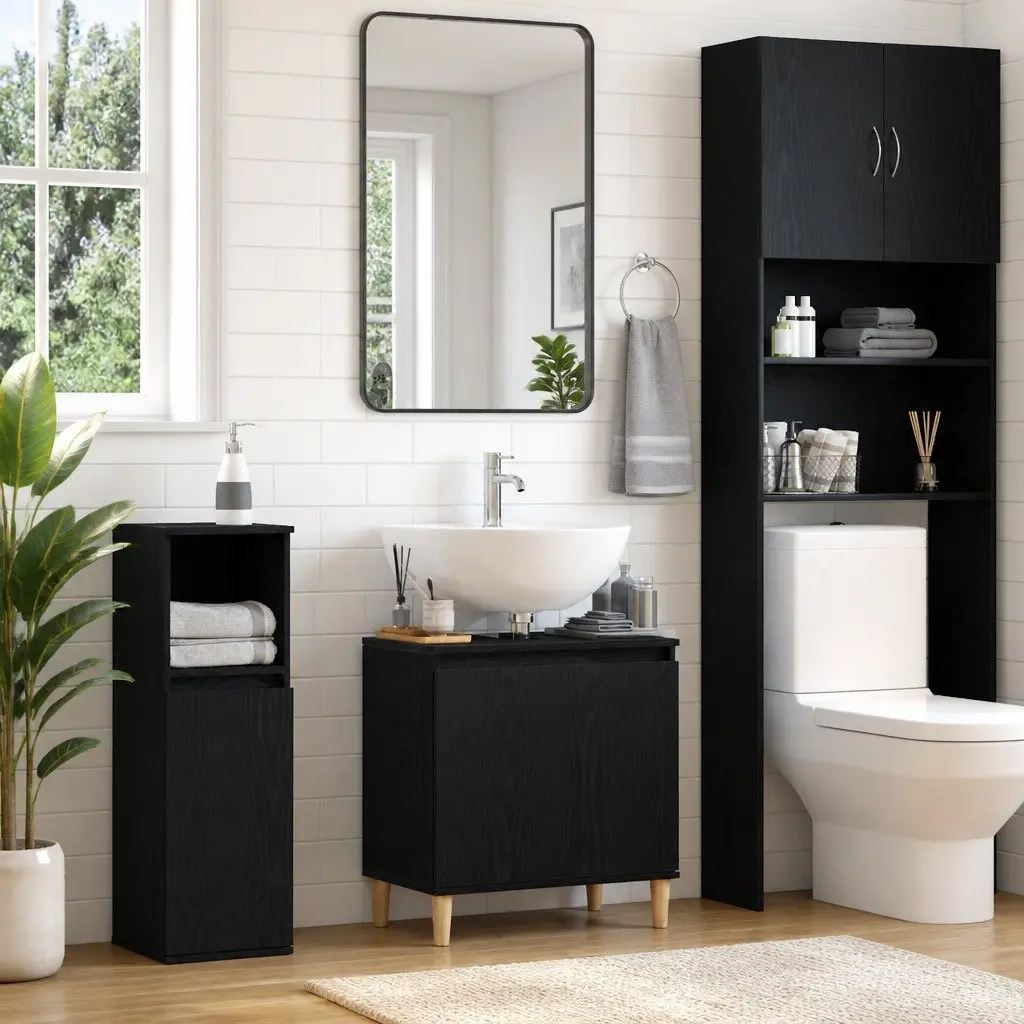 Black Oak Wall-Mounted Vanity Cabinet