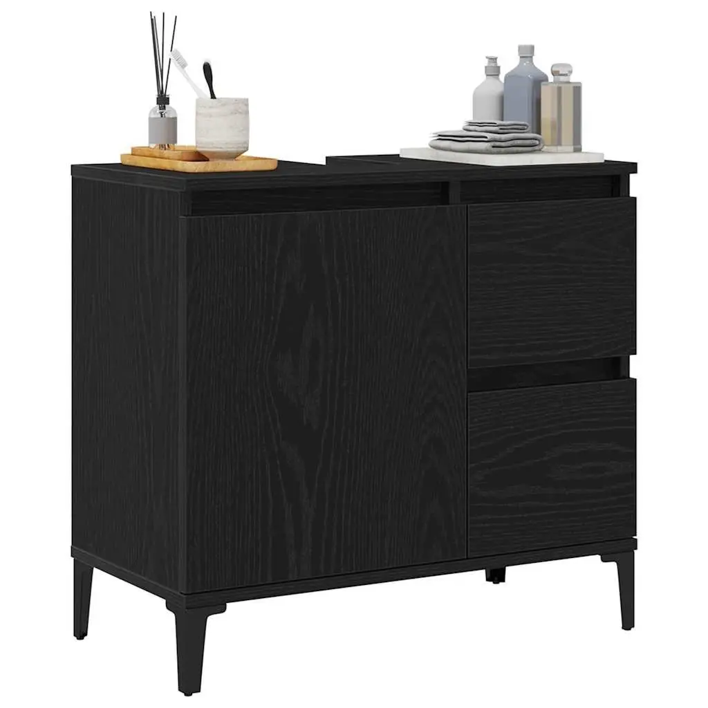 Bathroom Vanity Cabinet Wall-Mounted Storage Unit Black Oak Engineered Wood