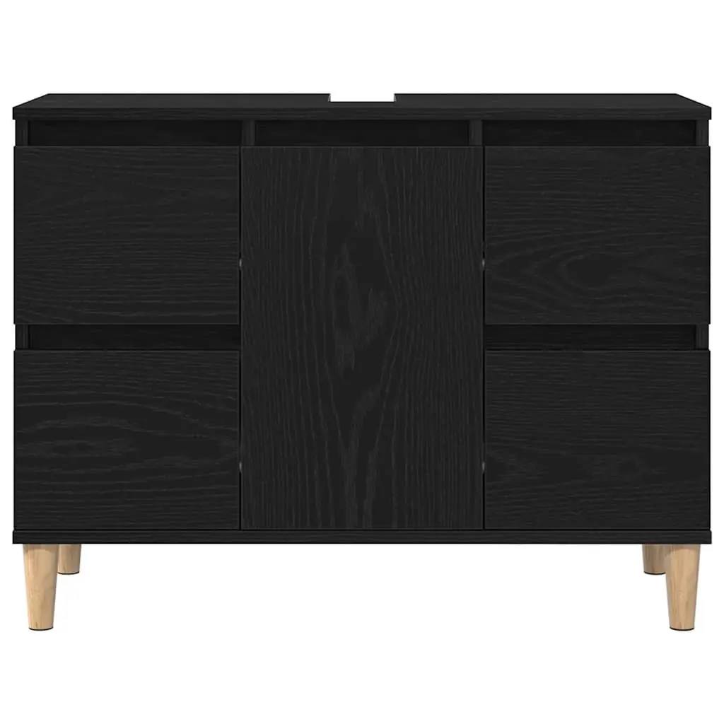 Bathroom Vanity Cabinet Sink Unit Wall-Mounted Storage Black Oak Modern Design
