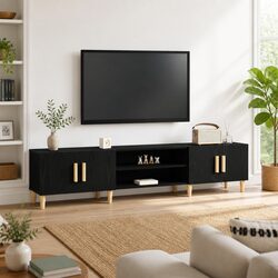 Black Engineered Wood TV Cabinet - 180cm Dimensions