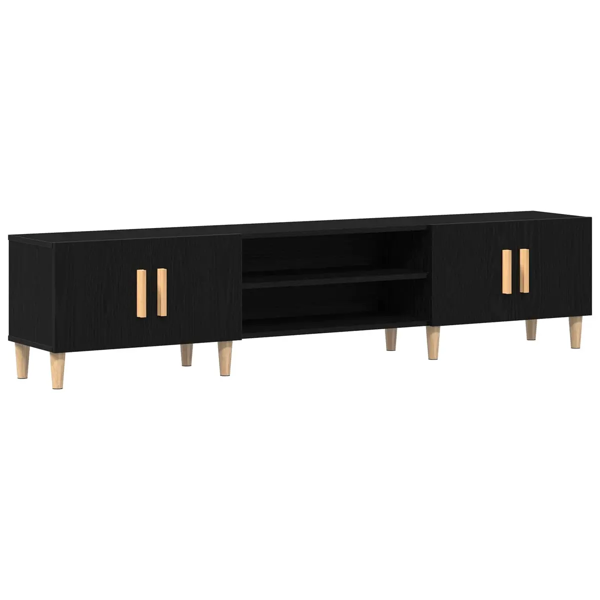 TV Cabinet Black Engineered Wood Living Room Storage Unit 180cm