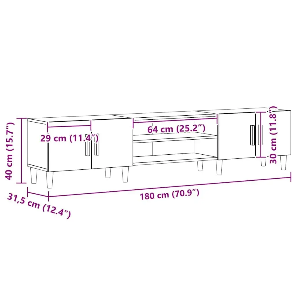 TV Cabinet Black Engineered Wood Living Room Storage Unit 180cm