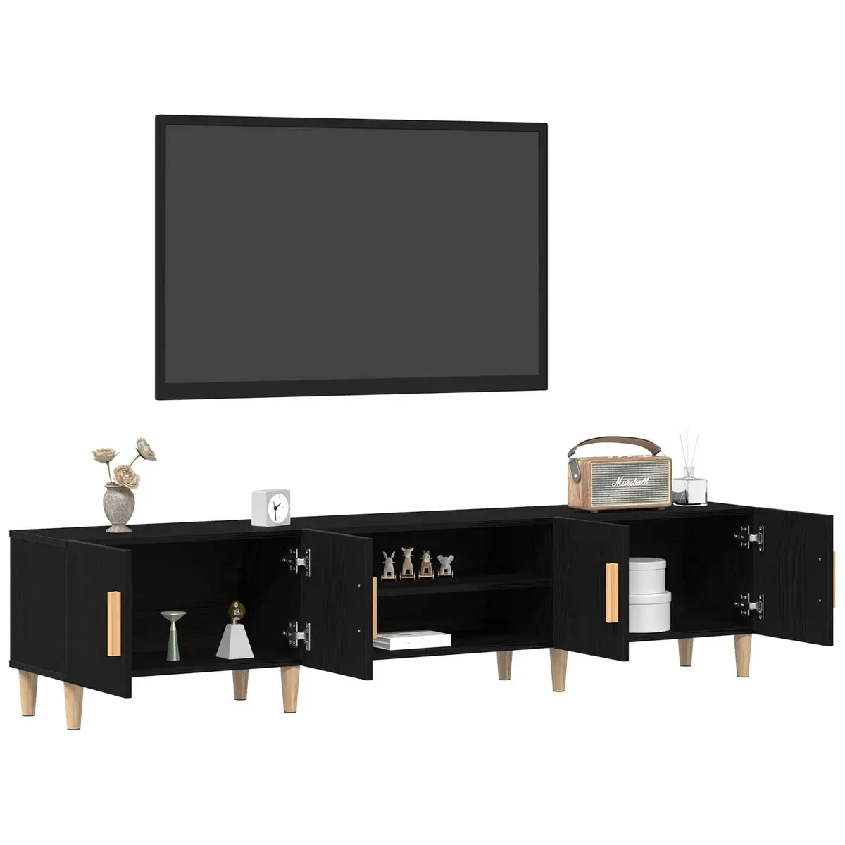 TV Cabinet Black Engineered Wood Living Room Storage Unit 180cm