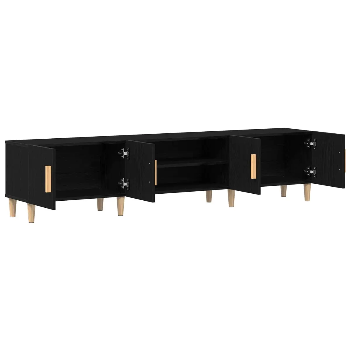 TV Cabinet Black Engineered Wood Living Room Storage Unit 180cm