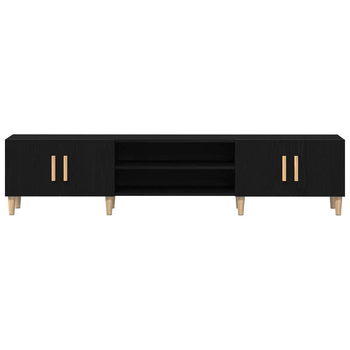 TV Cabinet Black Engineered Wood Living Room Storage Unit 180cm