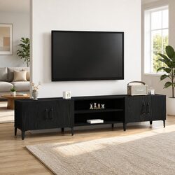 TV Cabinet Specifications: Black Engineered Wood Unit