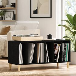 Engineered Wood Black Oak Record Cabinet, 100 x 38 x 48 cm