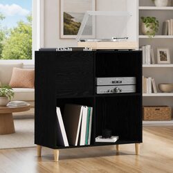 Black Oak Record Cabinet: 84.5 x 38 x 89 cm Dimensions