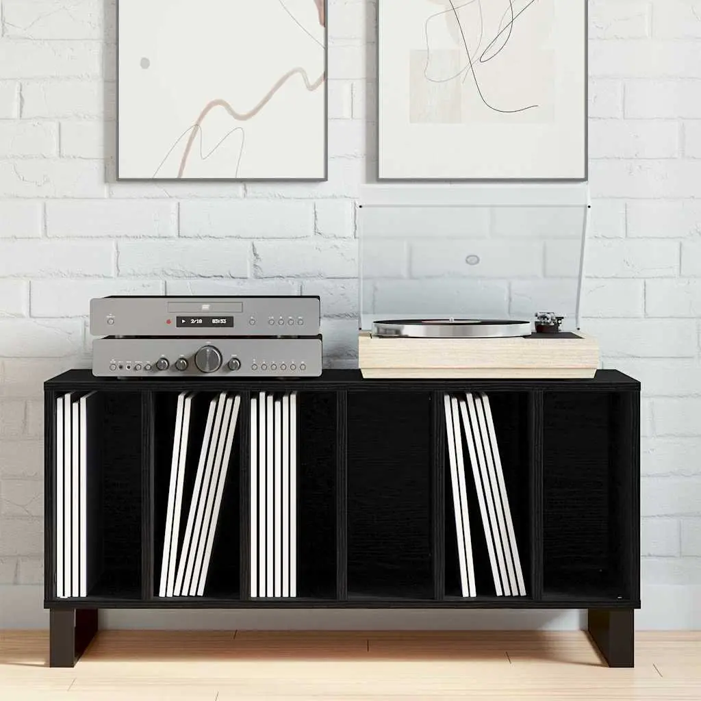 Media Storage Cabinet Living Room Black Engineered Wood 100 x 38 x 48 cm