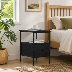 Bedside Cabinet in Black - 34x36x50cm Engineered Wood