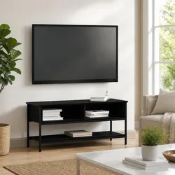 Black Engineered Wood TV Cabinet Set - Wall-Mounted Design