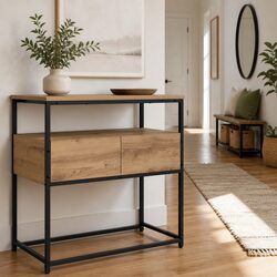 Console Table with Storage Shelves Industrial Modern Design Brown Engineered